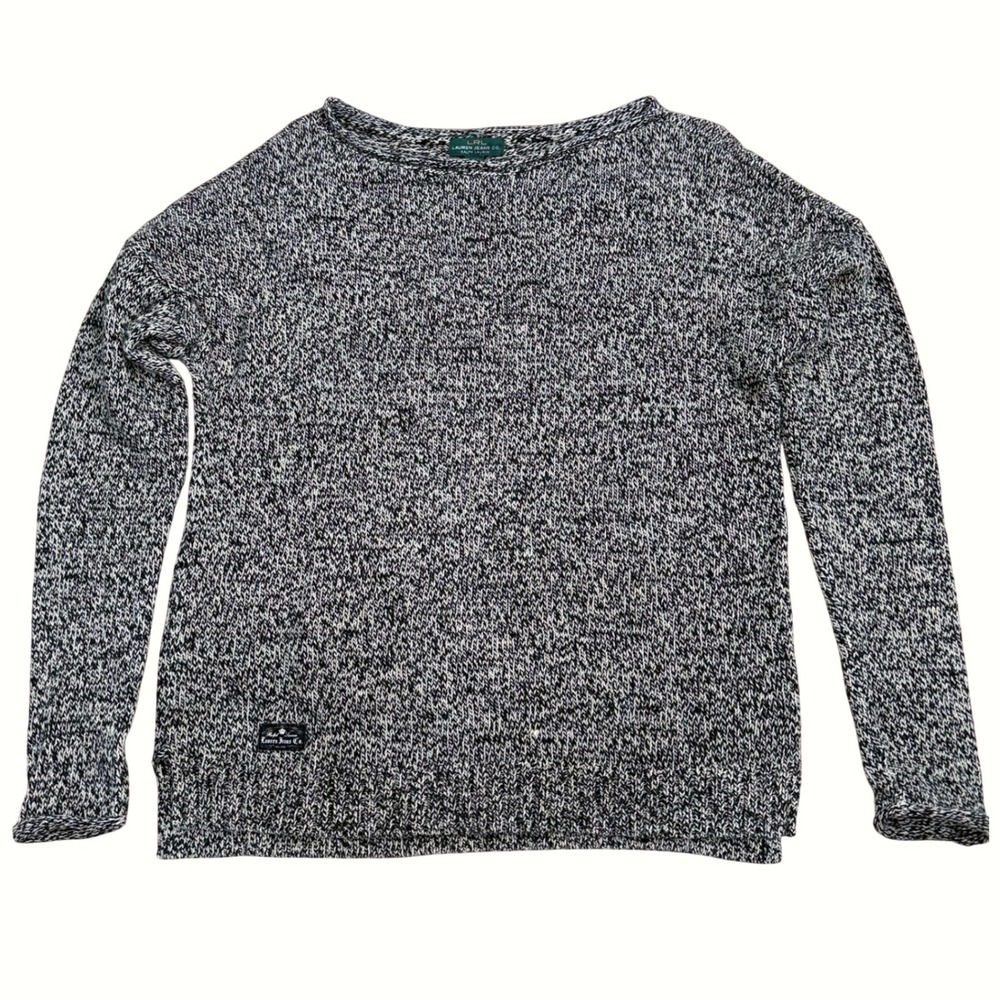 Lauren Jeans Co. Marled Knit Sweater Womens Size S Black/Tan Cozy Fall Preppy